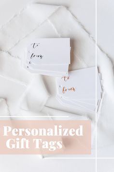 personalized gift tags with gold foil on them