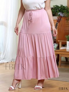 Ebeek - Womens Plus Size Maxi Skirt with Elastic Drawstring Waist, High Rise, and Slight Stretch - A Stylish and Elegant Addition to Your Wardrobe Plus Size Maxi Skirt, Plus Size Maxi, Drawstring Waist, Maxi Skirt, High Rise, Plus Size, Elastic, Skirt, Wardrobe