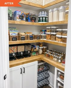 an organized pantry with lots of food in it