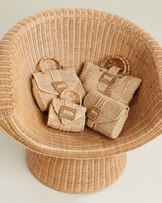 Timeless and posh, Pamela Munson’s straw accessories are beloved by island hoppers and city dwellers alike. Her bags reinterpret straw as a natural, sustainable material that can be worn any season, anywhere. Finally, a gold minaudière that goes with everything. This handwoven raffia handbag is expertly crafted and beautifully finished with brushed gold mini hardware, bamboo and rattan. Every detail is considered with special attention to function and versatility. Named after Pamela’s grandmothe Straw Accessories, Brushed Gold Hardware, Raffia Bag, Bamboo Handles, Mini Handbags, Womens Purses, Accessories Branding, Clutch Purse, Handbags On Sale