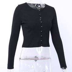 Material: Polyester Material: Spandex Decoration: Button Tops Type: Tees Pattern Type: Solid Item Type: Tops Sleeve Length(cm): Full Sleeve Style: REGULAR Model Number: 92395 Fabric Type: Broadcloth Gender: Women Collar: O-Neck Clothing Length: REGULAR Style: Casual color: Black style: Fashion,Casual Season: Autumn,Spring Elastic: Hight Night Out Long Sleeve Stretch Cardigan, Stretch Cardigan With Buttons For Fall, Fall Stretch Cardigan With Button Closure, Fall Stretch Cardigan With Buttons, Winter Tops With Buttons For Night Out, Fitted Black Cardigan With Buttons, Black Fitted Cardigan With Buttons, Stretch Long-sleeve Cardigan With Buttons, Stretch Long Sleeve Cardigan With Buttons