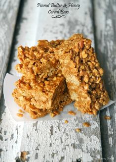 two pieces of granola and honey cereal bars stacked on top of each other