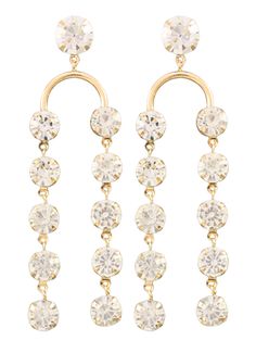 Talk about glam! These earrings are all that and more! The perfect addition to any dressy look! Chic Silver Dangle Bridal Earrings, Trendy Dangle Crystal Earrings For Wedding, Elegant Metal Clip-on Earrings For Party, Elegant Metal Linear Earrings For Parties, Elegant Bling Hoop Earrings For Evening, Elegant Evening Hoop Earrings With Bling, Glamorous Round Earrings With Sparkling Stones, Trendy Crystal Wedding Earrings For Pierced Ears, Chic Dangle Clip-on Earrings For Wedding