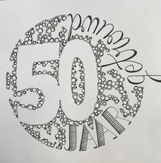 a drawing of the 50th anniversary logo with flowers and letters in it that spell out 50 years