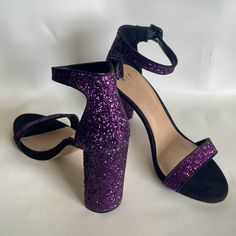 Nwot Purple Glitter Heels Size 10 But Can Fit 9.5. Bought These For A Bachelorette Party And Never Wore. Heel Is 4” See Photo For Measurements. Dark Purple Heels, Heels Purple, Shoes Purple, Glitter Heels, School Dance, Purple Glitter, Dark Purple, Sweet 16