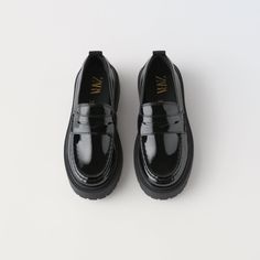 Patent Leather Chunky Lug-Sole Loafers. Size 38- Looks Brand New Zara Classic Flats With Round Toe, Zara Classic Flat Loafers, Zara Round Toe Loafers For Work, Trendy Zara Loafers With Round Toe, Zara Formal Loafers With Round Toe, Zara Black Loafers For Formal Occasions, Trendy Zara Loafers For Office, Zara Formal Round Toe Loafers, Zara Black Business Loafers