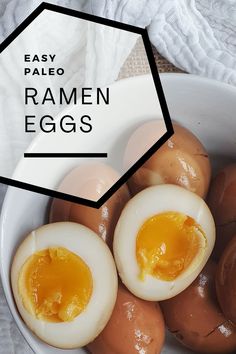 an image of eggs in a bowl with the words easy palen eggs