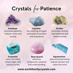 Crystal For Patience, Crystals For Patience, Spell For Patience, Pagan Knowledge, Crystal Combos, Crystal Chart, Crystal Intentions, Spell Components, Energy Stones Crystal Healing