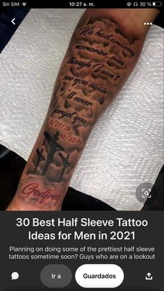 a man's arm with tattoos on it and the text 30 best half sleeve tattoo ideas