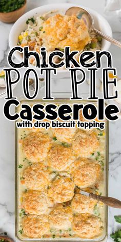 chicken pot pie casserole with drop biscuit topping