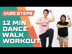 a man and woman are dancing together with the words,'12 min dance walk workout '