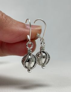 Sterling Silver Ball Earrings Leverback Dangle & Drop - Etsy Silver Wire Wrapped Round Bead Earrings, Silver Plated Wire Earrings With Round Beads For Gift, Silver Wire Wrapped Earrings With Round Beads, Silver Wire Wrapped Earrings For Anniversary, Gift Earrings With Silver Plated Wire, Earrings Bali, Handmade Dangle Earrings, Earrings Handmade Dangle, Birthday Gift For Women