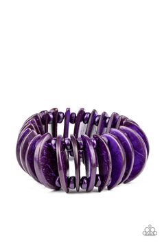 Infused with purple wooden beads, distressed purple wooden crescents are threaded along stretchy bands around the wrist for a summery look. Sold as one individual bracelet. P9SE-PRXX-141XX Live Text, Paparazzi Accessories Jewelry, Pink Jewels, Purple Bracelet, Wooden Bracelet, Wood Bracelet, Rock Stars, Paparazzi Accessories, Bar Bracelets