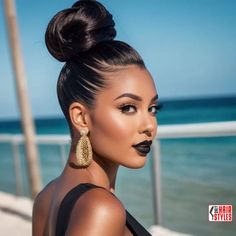 Updo Pinup Hairstyles For Black Women, Bun High Hairstyles, Elegant Updos For Long Hair Black Women, Fashion Show Hairstyles For Black Women, Bun Extensions Black Women, Up Do’s For Black Women, Updos For Long Hair Black Women, Simple Hairstyles For Work, Upswept Hairstyles