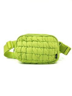 Colors: Neon Green Trendy Quilted Nylon Bag, Trendy Quilted Nylon Shoulder Bag, Casual Green Quilted Bag, Trendy Nylon Shoulder Bag With Cell Phone Pocket, Green Large Capacity Nylon Shoulder Bag, Large Capacity Green Nylon Shoulder Bag, Casual Quilted Nylon Bag, Green Nylon Bags With Pockets, Green Nylon Belt Bag With Adjustable Strap