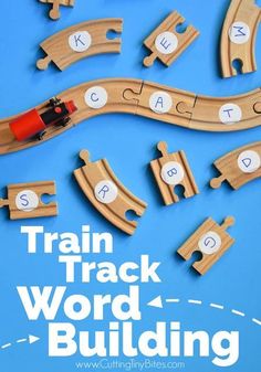 a train track word building game with pieces cut out to make it easier for children to play