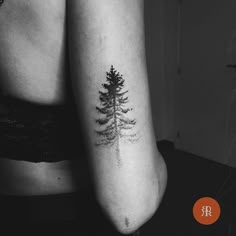 a small pine tree tattoo on the left arm