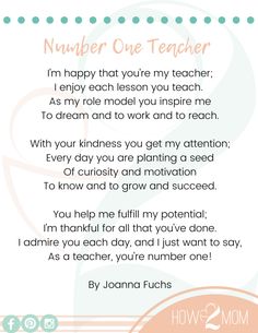 a poem that says, number one teacher i'm happy that you're my teacher