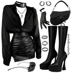 Villaincore Aesthetic Outfit, Electro Festival Outfit, Look Grunge, Dark Feminine, Mode Inspo, Goth Outfits, Fancy Outfits, Fashion Black, Edgy Outfits