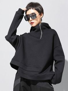 Stylish Black Asymmetric Zipper Hoodies BLACK-M Hoodies Black, Zipper Hoodies, Loose Cardigan, Sun Protection Hat, Beret Hat, Applique Dress, Zipper Hoodie, Color Stripes, Scarf Shawl