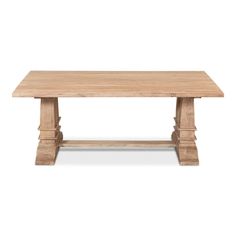 a wooden table with two legs and a square top on an isolated white background,