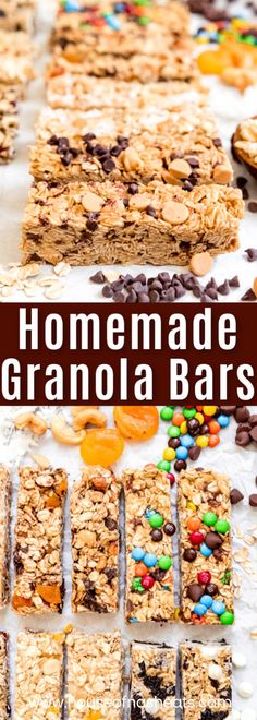 homemade granola bars with chocolate chips and candy