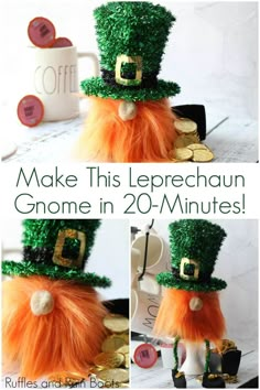 a collage of photos with the words make this leprechaun gnome in 20 minutes