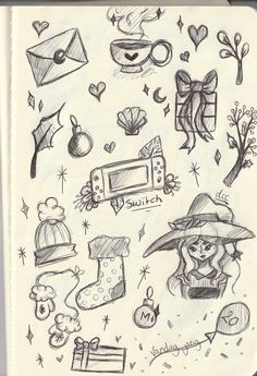 this is a drawing of various things on paper