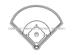 an outline drawing of a baseball field with the base and ball in it's center