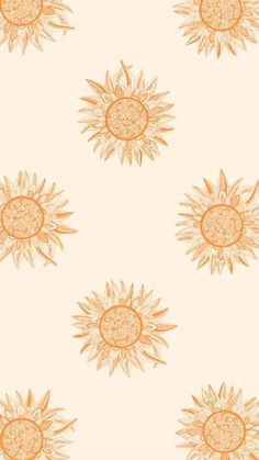 an orange and white wallpaper with sunflowers in the middle, on a light pink background