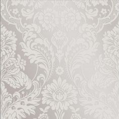 a white and grey wallpaper with flowers on it