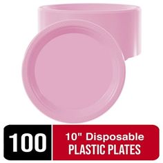 pink plastic plates with the words disposable