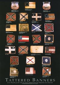 a book cover with many different flags and emblems on the front, in black background