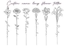 an image of flowers that are drawn in different ways with the words caption name long flower tattoo