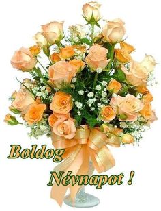 a bouquet of orange roses in a vase with the words bollog newport on it