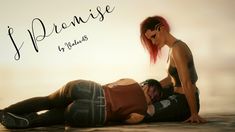 a woman laying on the ground next to a man with red hair and piercings