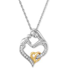 Mother and Infant Diamond Pendant Necklace in 14k Gold and Sterling Silver (1/10 ct. t.w.) Macy's Birthstone Jewelry Gift, Macy's Necklaces For Mother's Day, Macys Jewelry, Metal Stamped Jewelry, Jewelry Tags, Cz Pendant, Deco Jewelry, Stamped Jewelry, Mother And Baby