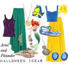 ariel and the flounder costume is featured in this image, with accessories including shoes