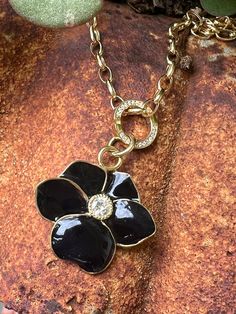 Black Enamel Pansy with Diamond in 18k – Patricia Marie Fine Jewelry Black Enamel, Pansies, Black