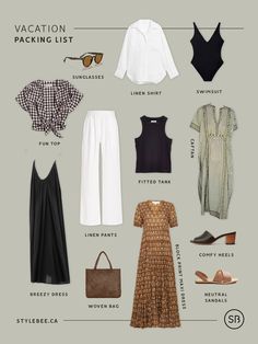 One Week Vacation Outfits, Spring Beach Vacation Outfits, 5 Day Beach Vacation Outfits, Carribean Capsule Wardrobe, Resort Wear Capsule Wardrobe, Vacation Capsule Wardrobe Beach, Summer Europe Packing List, Outfit For Summer For Women, Packing List Thailand