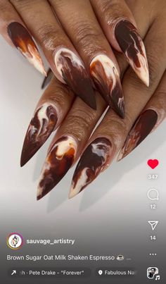 There's a new beauty trend taking over Instagram and it's absolutely stunning. Say hello to quartz nails. Discover our Nail Art Nail Wrap Designs Collection - Unleash Your Creativity! Elevate your nail game with our extensive range of artistic and trendy wraps. Brown Cute Acrylic Nails, Brown And Blue Marble Nails, Brown Polygel Nails, Brown Marbled Nails, Fall Nails Brown And Gold, Crackle Nail Art, Newest Nail Trends 2024, Brown Marble Nails Design, Chocolate Nails Acrylic