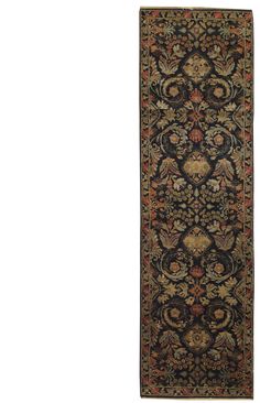 an antique persian rug with floral design on the bottom and sides, in dark colors