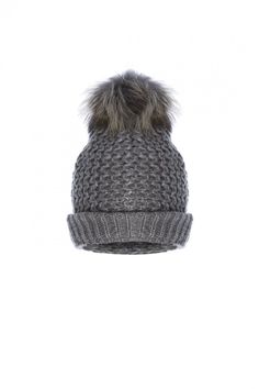 A fabulous on trend pom hat with chunky knit pattern and statement luxury fox fur pom. Wonderful for everyday wear. ONE SIZE  On trend luxury pom hat Pom Wonderful, Faux Fur Bag, Fur Gloves, Leather Coat Jacket, Chunky Knitting Patterns, Fur Headband, Faux Fur Hat, Faux Fur Scarves, Cashmere Gloves