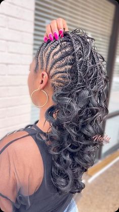 Curl Mohawk, Braids Mohawk, Mohawk Hair, Hair French, Mohawk Styles, Braided Hairstyles For Black Women Cornrows, French Curl