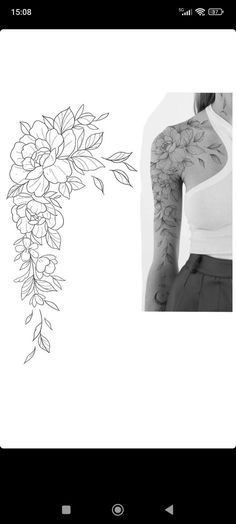 the back of a woman's arm with flowers on it and an image of a flower