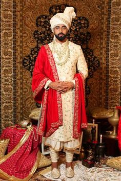 Shop for YAJY by Aditya Jain White Raw Silk Floral Embroidered Sherwani Set for Men Online at Aza Fashions Marriage Clothes, Waistcoat Pattern, Velvet Kurta, Embroidered Sherwani, Wedding Dresses Men Indian, Kurti Style, Sheer Jacket, Draped Skirt, Silk Lehenga