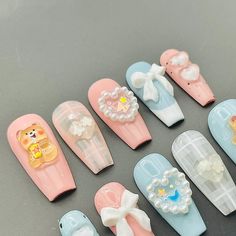 Elevate your nail game with our 3D Teddy Bear Kawaii Cute Custom Press On Nails, featuring a charming Butterfly Pink & Blue Design. These personalized nails are the epitome of adorable, perfect for those who love a touch of whimsy. Whether you prefer short or long nails, this trendy set promises a delightful manicure that will make you smile with every glance.📦 What comes with your press on nail kit? 10 nails of your size 24 adhesive tabs 1 nail file 1 cuticle stick Instructions on how to apply Teddy Bear Kawaii, Bear Kawaii, Custom Press On Nails, Nail Sizes, Nail Games, 3d Nails, Nail Kit, Blue Design, Nail File