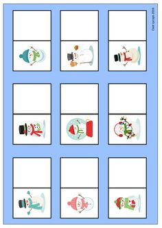 christmas themed matching cards with snowmen and santa hats