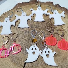 Festive cheerful and spooky Halloween earrings make the perfect unique gift to wear at any halloween party!  StylishLee Made with lightweight acrylic material makes them comfortable to wear all day long.  Multiple options to choose from, or get all at a discount!  spooky ghosts, friendly ghosts, filled pumpkins or cut through pumpkins. Spread the halloween spirit and magic of the season with these charming earrings. Colorful Halloween, Friendly Ghost, Halloween Spirit, Halloween Earrings, Acrylic Material, Spirit Halloween, Spooky Halloween, Pumpkins, Halloween Party