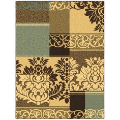 an area rug with different colors and designs on the side, including blue, green, brown